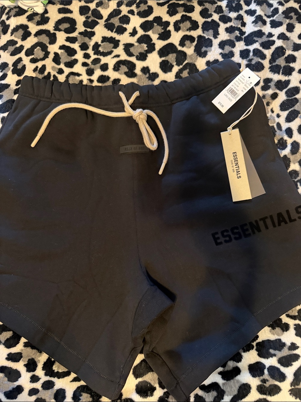 Essentials Black Cotton Shorts with Cream Drawstring